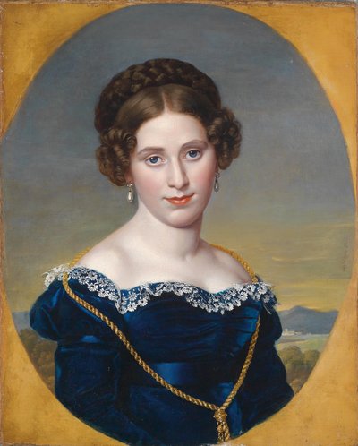 Portrait of a Young Woman / Portrait of a Lady with a Landscape Background by Eduard Friedrich Leybold